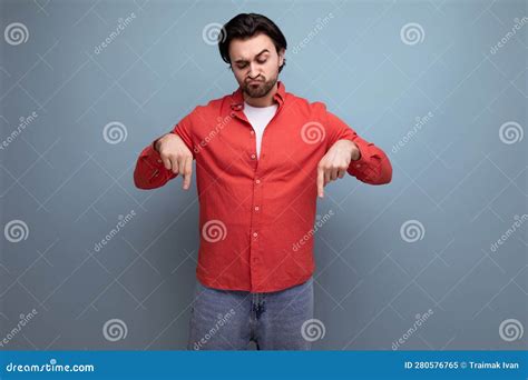Cute Brutal Young Brunette Man Showing Thumbs Down Stock Image Image