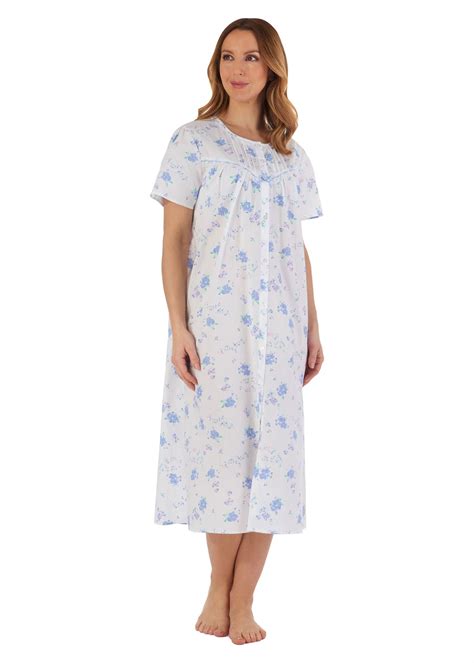 ladies slenderella 100 cotton short sleeve button floral nightdress