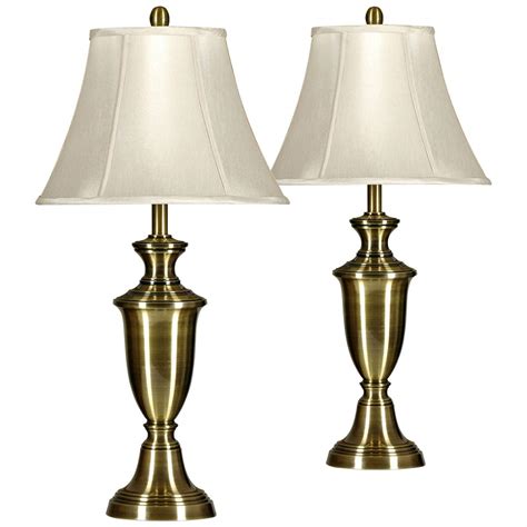 White Softback Silk Shade Antique Brass Table Lamp Set Of 2 60x25
