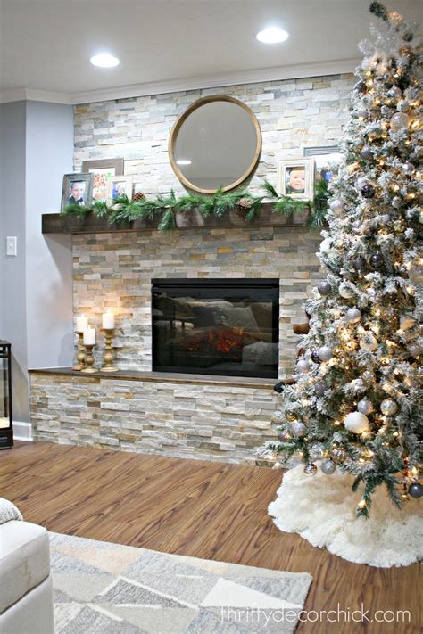 diy stacked stone fireplace reveal    thrifty decor chick