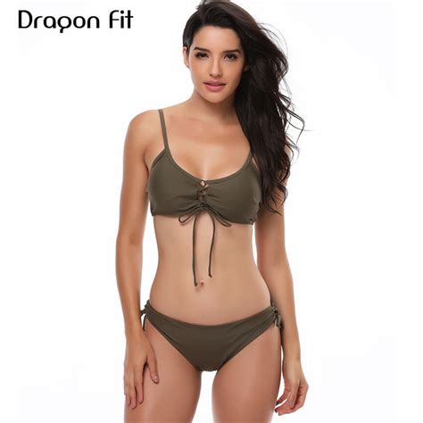 dragon fit summer army green sexy bandage bikini women  waist vintage spaghetti strap bikini