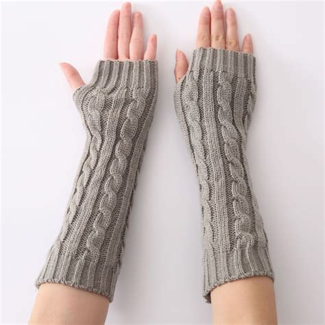 women mitaine long knitted winter autumn gloves arm hand warmer