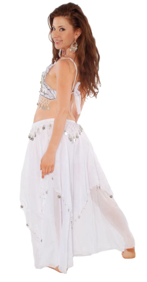 5708 2 Piece Belly Dancer Costume With Coins White Silve