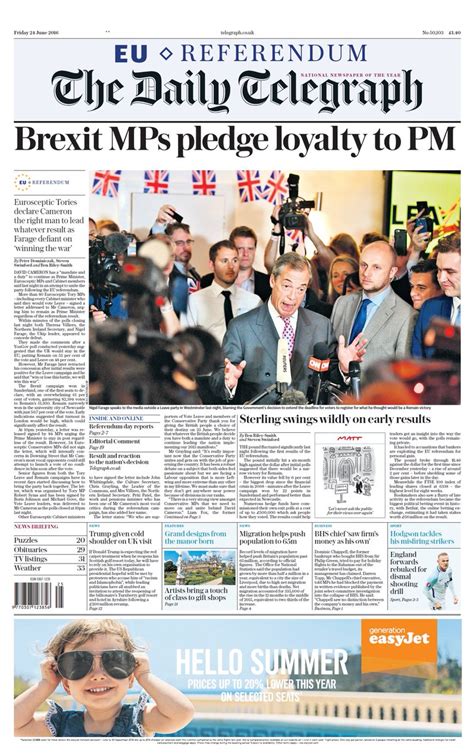 updated telegraph front page brexit mps pledge loyalty  pm tomorrowspaperstoday bbcpapers