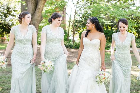 the bride s smile only just out sparkled her bridesmaids pale green