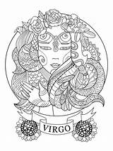 Coloriage Signe Vierge Virgo Zodiaque Vergine Colorare Segno Zodiaco Vecteur Adulti Adultes Kleurend Teken Dello Horoscope Astrologie sketch template