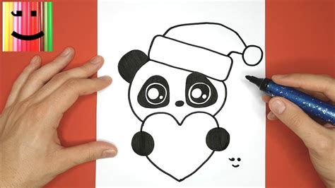 dessin sympa  facile pour noel panda avec  coeur  bonnet rouge