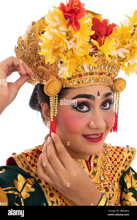 Asian Woman Portrait With Balinese Dancer Crown Wearing Tradional