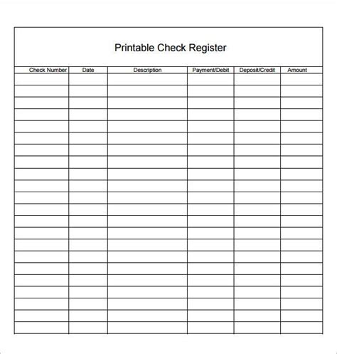 printable blank check register template check register