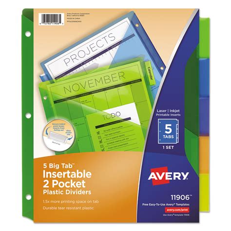 Avery Ave11906 Insertable Big Tab Plastic Dividers W