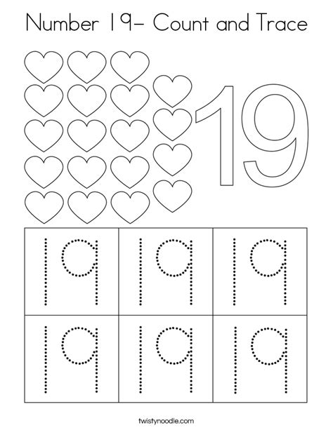 number  count  trace coloring page twisty noodle