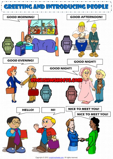 greeting people picture dictionary esl worksheet