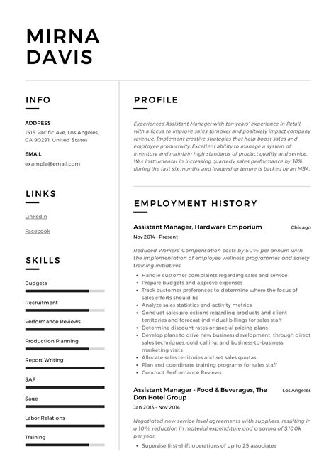 assistant manager resume writing guide  samples