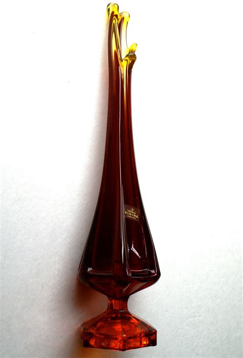 Vintage Viking Amberina Art Glass Vase With Stretched Pulled Etsy