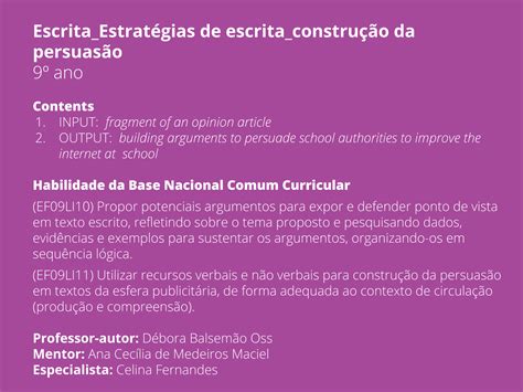 Plano De Aula 9o Ano Construção Da Persuasão