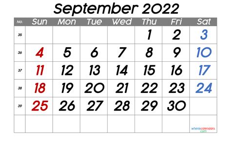printable september  calendar  week numbers