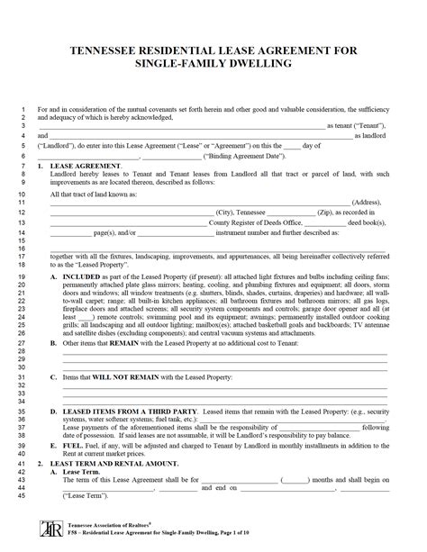 tennessee rental lease agreement templates