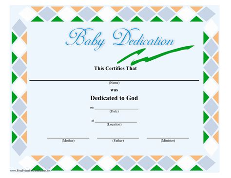 baby dedication certificate template green grey beige