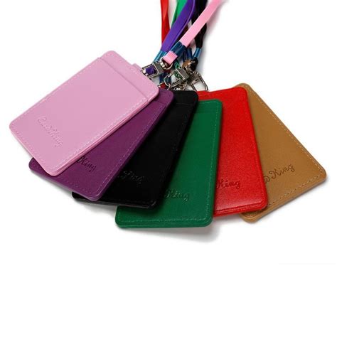 pc leather id holder case pu business badge card holder  necklace lanyard letter print