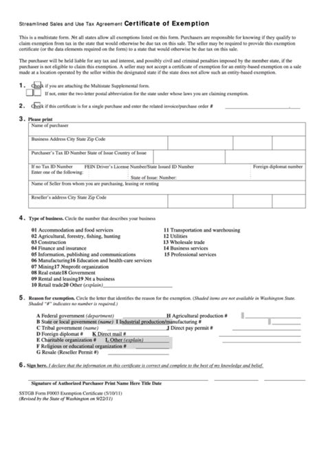 Sstgb Form F0003 Streamlined Sales And Use Tax Agreement