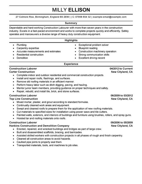amazing construction resume examples livecareer