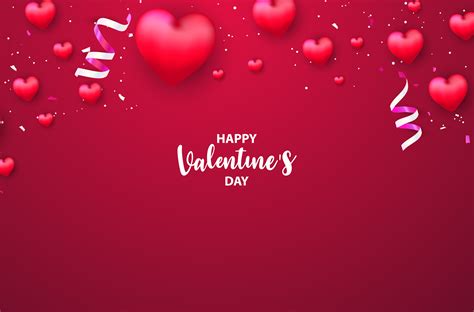 red valentines day template  glossy hearts  confetti