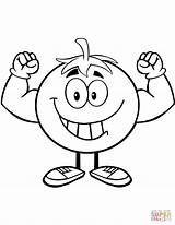 Coloring Cartoon Pages Strong Tomato Character Mascot Flexing Drawing Printable sketch template
