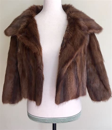 short glossy fur jacket coat vintage  gorgeous soft mahogany brown muskrat womens ladies small