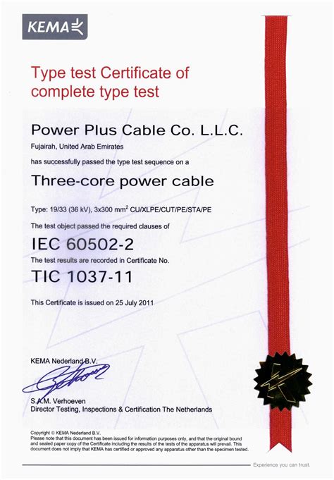 approvals  certificates power  cable  llc