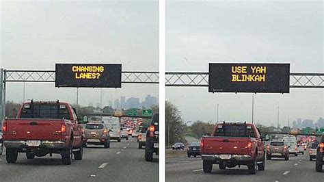 photo mass highway sign gives advice with boston accent