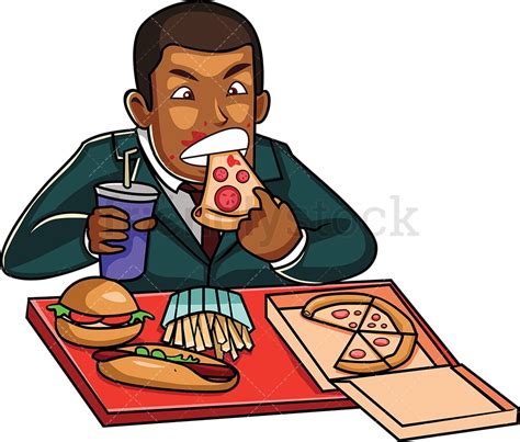 black corporate man eating junk food cartoon vector clipart friendlystock