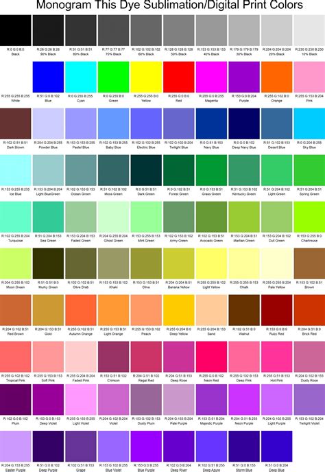 printable color chart