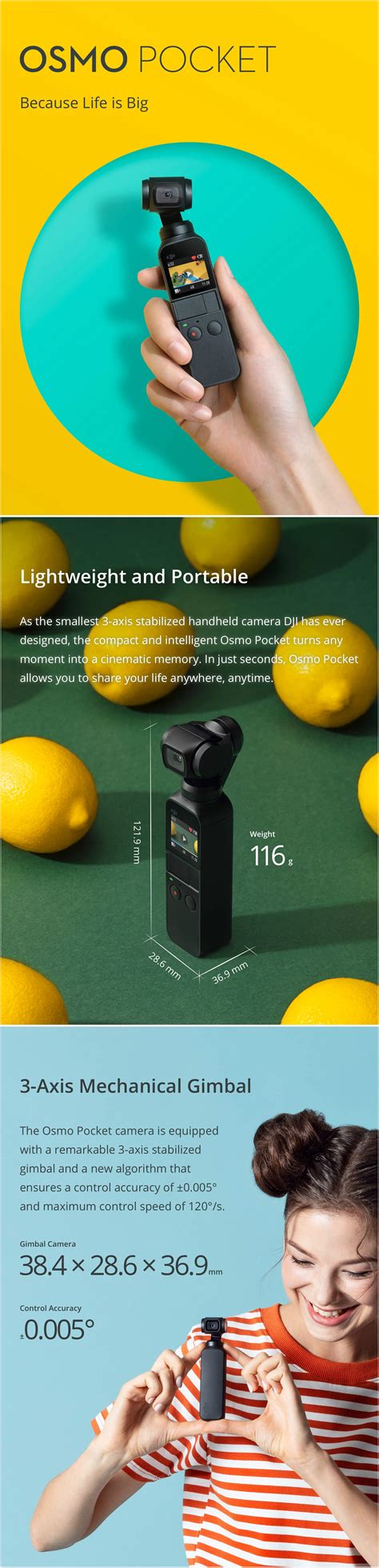 dji osmo pocket  axis stabilized handheld camera hd  fps  degree fpv gimbal smartphone