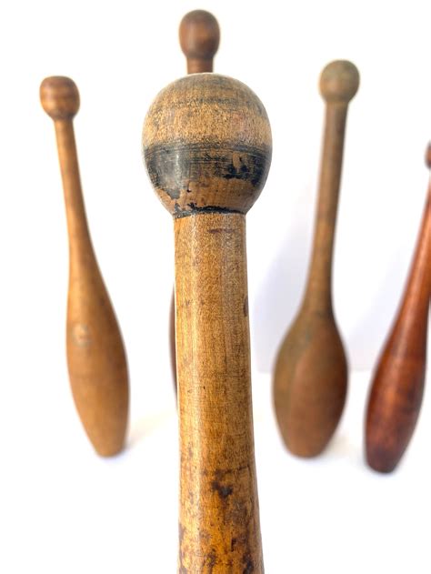 antique juggling clubs set of 5 indian juggling pins wood etsy