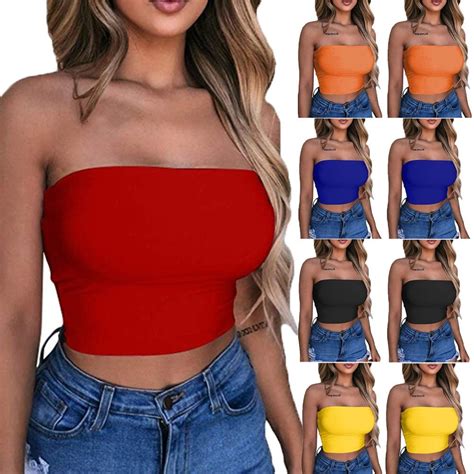 sexy women ladies boob bralette strapless solid cami casual crop tube tops size    walmart