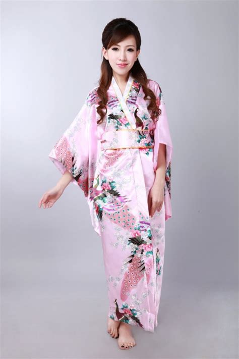 pink japanese women s silk satin kimono yukata evening dress haori