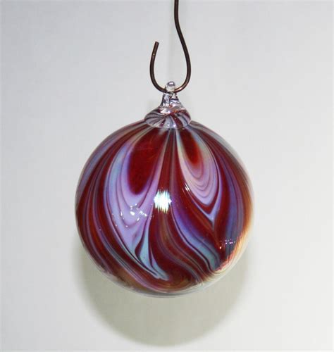 Hand Blown Glass Christmas Ornament White And Red Feathered