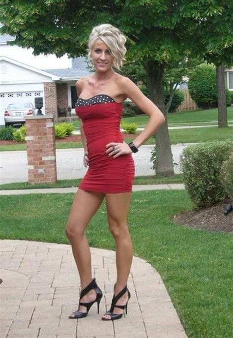 Pornpics Mature Blonde In Sexy Red Mini Dress And Heels