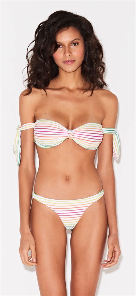 two piece swimwear white bandeau bikini in colorful stripes band jah