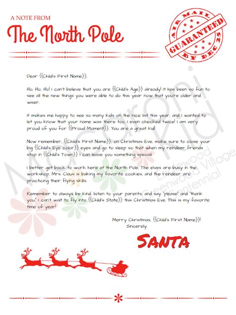 template word  printable letter  santa north pole