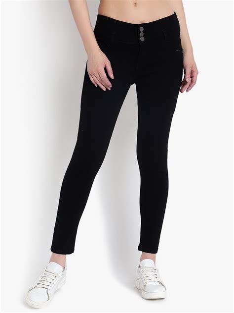 Slim M Moddy 278black Women Denim Black Jeans Button High Rise At Rs
