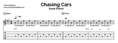 snow patrol chasing cars guitar lesson tabs chords jgb