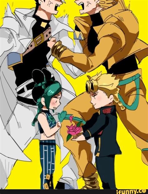 jotaro and dio argue who is the better father meanwhile jolyne jotaro s daughter and giorno
