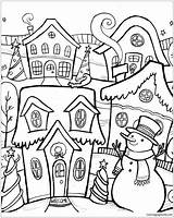 Village Pages Winter Coloring Color Coloringpagesonly sketch template