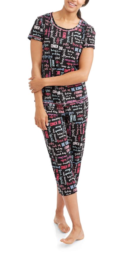Women S Pajama Tee And Capri Sleep Pants 2 Piece Sleepwear Set