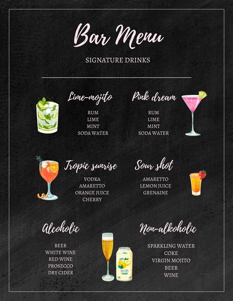 bar drink menu ideas