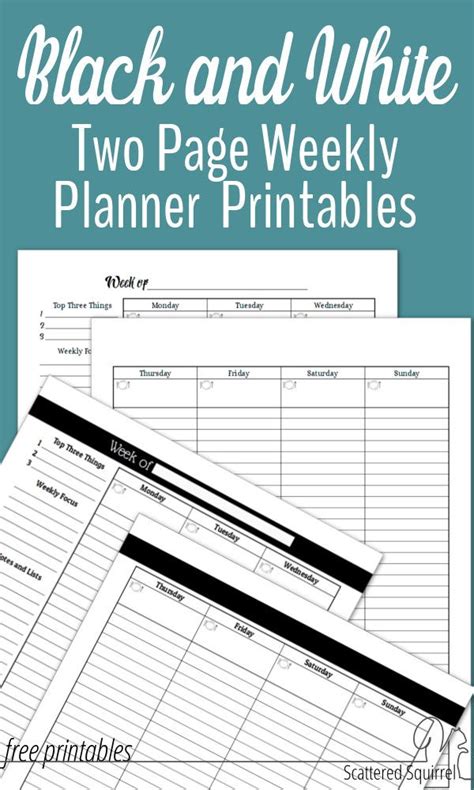 black  white weekly planner printables  images weekly