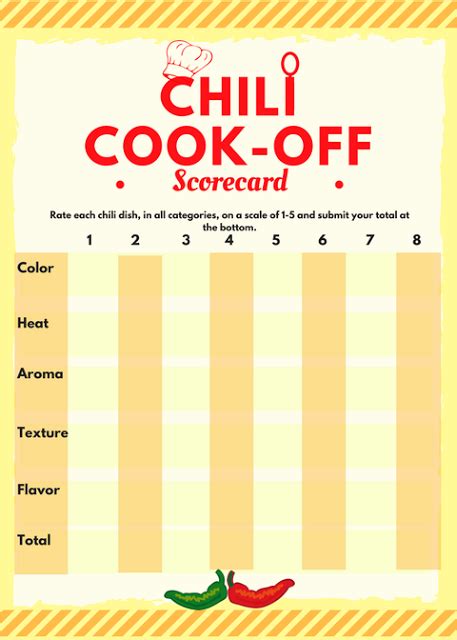 printable chili cook  score cards printable templates