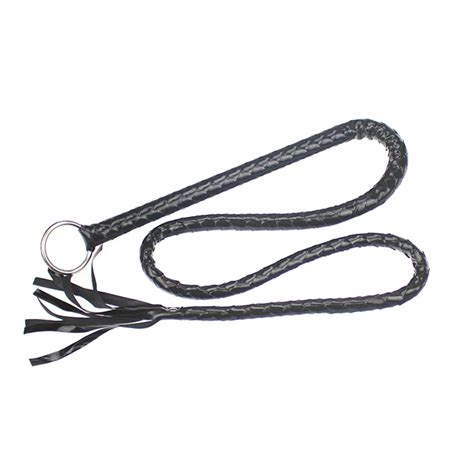 135cm long black pu leather sex whip toys with metal ring flirting