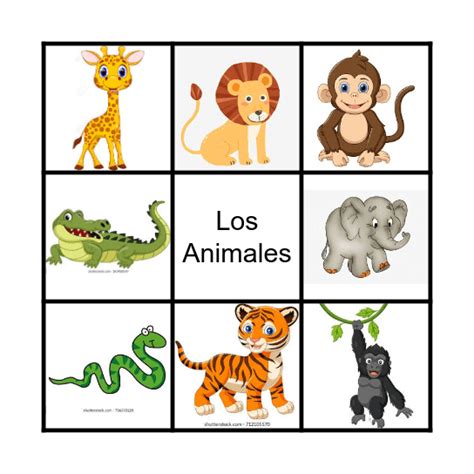 jungle animals bingo card
